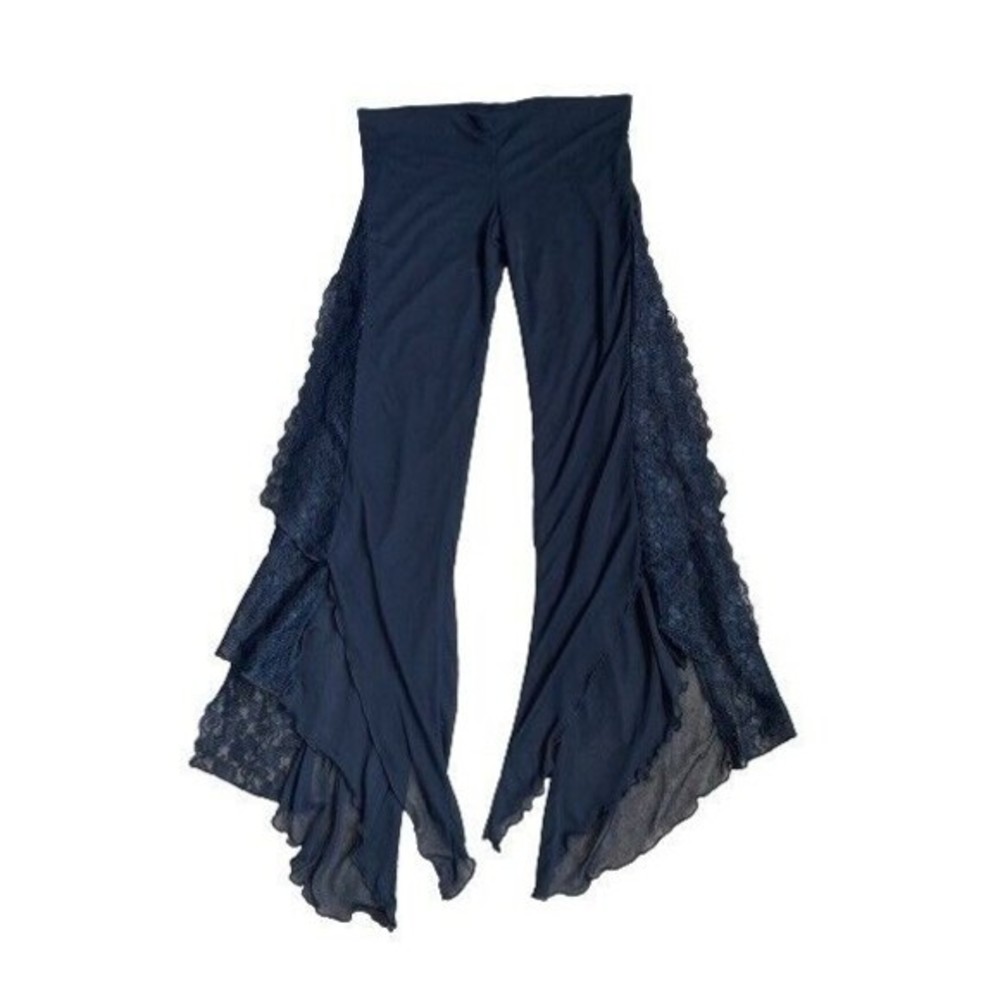 VTG Sole Mio Flowy Cover-Up Black See Throu Pant Sz S Lace Trim Elastic waist